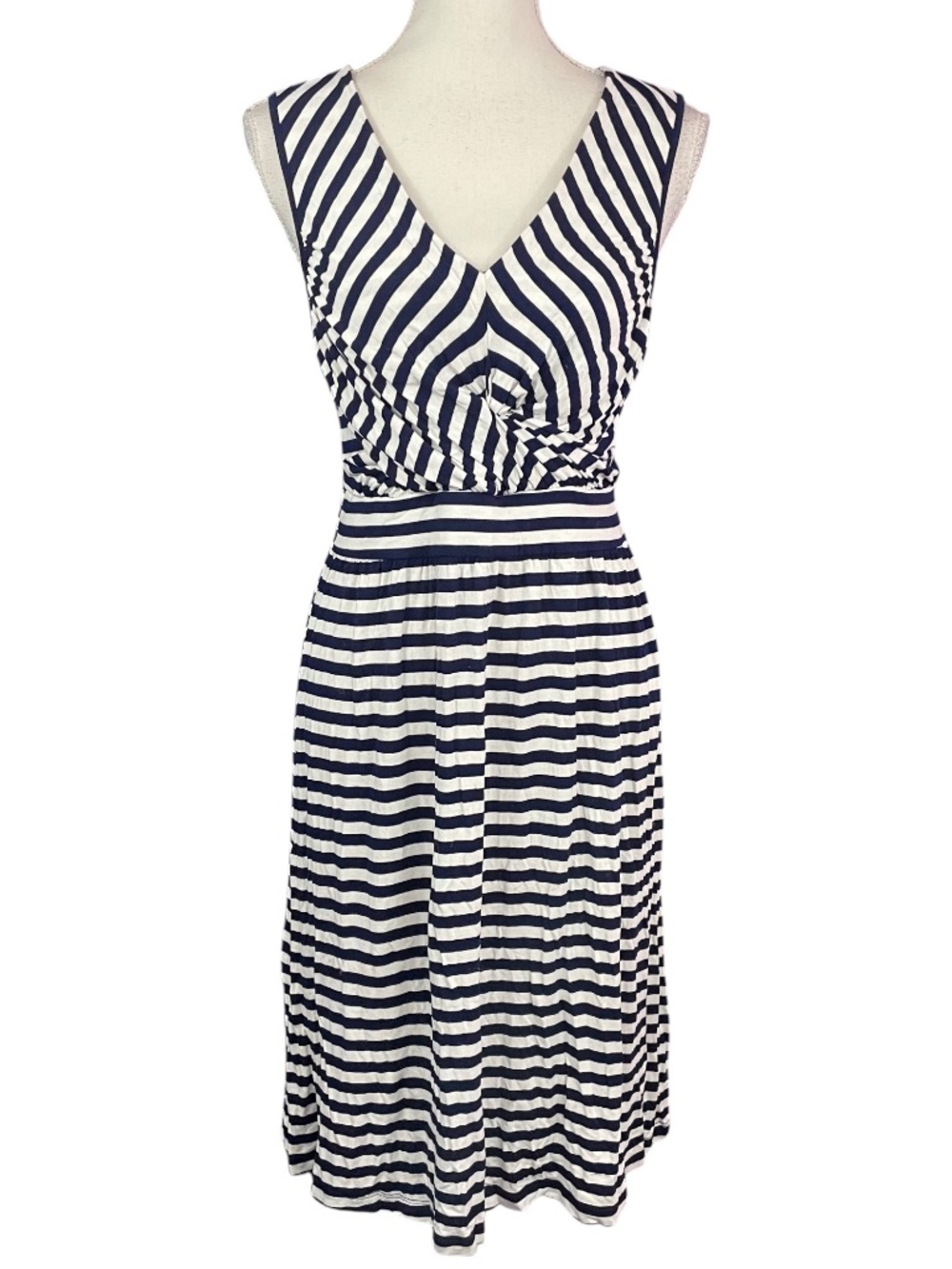 Spense Navy and White Striped Midi Dress